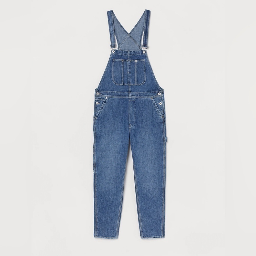 H&M - Relaxed Soft Blue Adjustable Straps Straight Leg Denim Overalls Size S